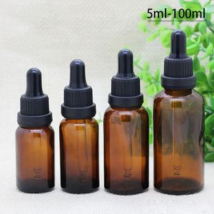 Großhandel Glas-Tropfflaschen 5 ml-100 ml schwarzer Tamper-Kappen-Pipettenflasche für ätherische Öle für E-Flüssigkeit