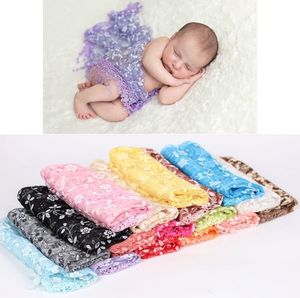 Großhandel Stretch Baby Lace Wrap Stirnbänder Neugeborene Fotografie Wraps Säuglingsfoto Requisiten Baby Blumen Haarschmuck Fotoshooting Requisiten
