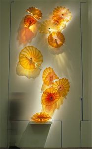 Bulaşık Çeşitleri toptan satış-Modern sanat duvar lambaları duvar dekorasyonu için tabaklar Chihuly İtalya Tip Sarı turuncu Murano tarzı cam