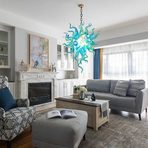 Nordic Blue Chandeliers Modern Blown Glass LED Lustre Indoor Light Lamps Home Decor Long Chain Pendant Light Dining Room Lamp