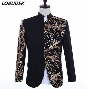Men's Embroidered Sequin Casual Blazer Jacket Stage Performance Coat, Male Singer Banquet Host Guest Tuxedo Jacket Red White Black