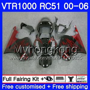 Kit för Honda VTR1000 Red Flames Top RC51 SP1 SP2 00 01 02 03 04 05 06 257HM.16 RTV1000 VTR 1000 2000 2001 2002 2003 2004 2005 2006 FAIRING