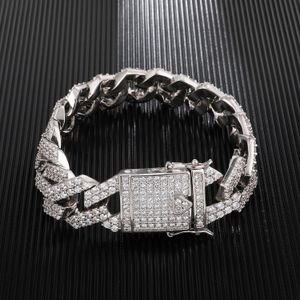 18K Złoto Białe Pozłacane Bling CZ Cublic Cublonia Męskie Hip Hop Lande Out Cuban Link Łańcuch Bransoletka Diament Curb Opaski Prezenty dla facetów