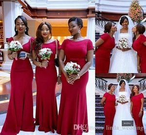 2019 Afrika Kırmızı Nedime Elbisesi Mermaid Bahar Yaz Örgün Düğün Misafir Misafir Hizmetçi Onur Kıyafeti Artı Boyutu Custom Made