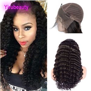 Indian Deep Wave Curly 13x4 koronkowe peruki przednie produkty Virgin Hair Products z dziecięcymi włosami Dyable 10-30 cala