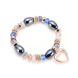 Personality High Quality Luxury Rose Gold Heart Rainbow Bead Strands Bracelet