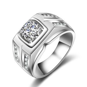 Luxo Masculino Anel De Diamante 925 Anéis De Casamento De Prata Para homens Promessa Pave Anel de Noivado para Banda Jóias