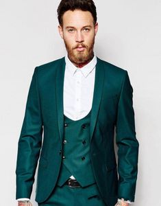 Green Groom Tuxedos Szal Kapel Groomsman Wedding 3 Piece Suit Moda Mężczyźni Business Party Jacket Blazer (Kurtka + spodnie + krawat + kamizelka) 2266