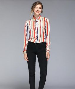 Высочайшее качество белые красные полосатые женские блузки с длинным рукавом весна мода летние женские рубашки