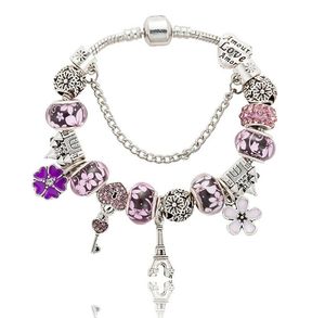 New Charm Bracelet 925 Silver Pandor Bracelets Castle Beads Eiffel Tower pendant Bangle for gift Diy Jewelry Accessories GB1615