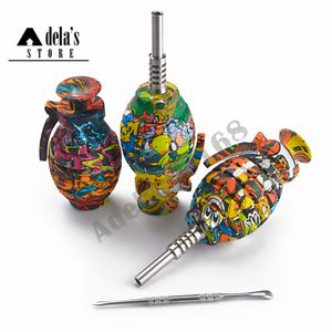 Decal Silicone Grenade Nectar Collector Kits smoke pipe With 14mm Joint Stainless Steel Tip + Dabber Color Tobacco Water Pipes NC