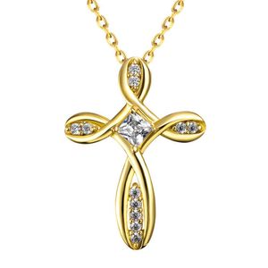 Cross Inlaid Zircon Yellow Gold Filled Classic Womens Pendant Necklace Chain Charm Jewelry Gift