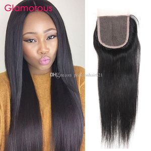 Glamorous Brazilian Straight Human Hair Closure 4x4 1Piece Natural Black Healthy Malaysian Peruvian Indian Remy Hair Virgin Hair Closures