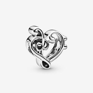 100% 925 Sterling Prata Elegante Coração Treble Clef Charms Fit Original Europeia Charme Pulseira Moda Mulheres Acessórios de Jóias de Noivado