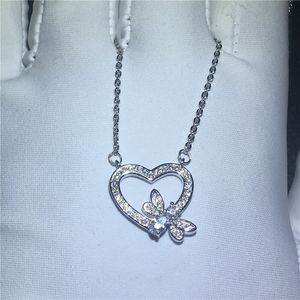 Gullig Honeybee Heart Pendant med halsband 925 Sterling Silver 5A Zircon CZ Engagement Bröllopsängor för Kvinnor Bridal Gift