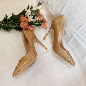 حار بيع الأزياء النساء أحذية الذهب giltter عالية الكعب رقيقة الكعوب مضخات أحذية الزفاف الأحذية 80 100 120 ملليمتر