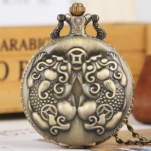 Mythical Wild Animal Display Full Hunter Quartz Pocket Watch Retro Bronze Cool Necklace Pendant Clock for Men Women with Chain reloj