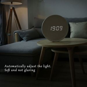 壁時計LEDデジタルテーブル時計警報ミラー中空モダンデザインウォッチ家の居間の装飾木の白いgift1