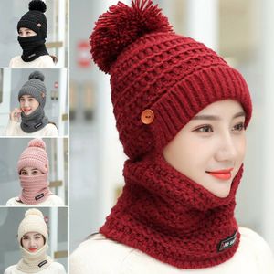 venda por atacado Quente Womens Knit Scarf Hat Set Inverno sólidos senhoras Pom macia Venonat Beanie fêmeas doces bonito Caps Lenços