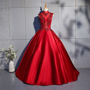 2018 New Red High Neck Appliques Beading Ball Gown Quinceanera Dresses Sequins Satin Sweet 16 Dresses Debutante 15 Year Party Dress BQ92