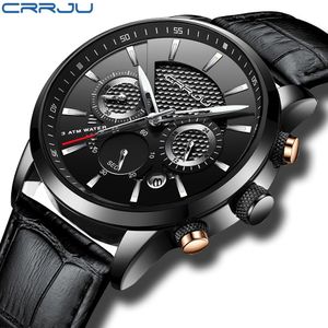 Nuovi orologi da uomo Luxury CRRJU Cronografo di marca da uomo Orologi sportivi Cinturino in pelle Orologio da polso al quarzo Relogio Masculin