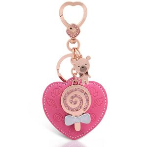 Women Leather Keychain Pendant Heart Shape Car Keyring Original Design Rhinestone Bag Trikent Lover Novelty Gift D0035