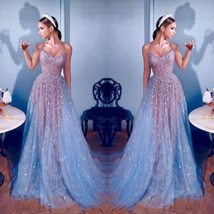 Prom Elie Saab klänningar älskling paljettpärlor spets Dubai arabiska kändis illusion långa kvällsklänningar en linje formell tävlingsklänning