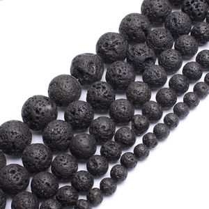 Natural Stone Black Lava Volcanic Stone Loose Beads DIY Charm Beads For Jewelry Making Accessories