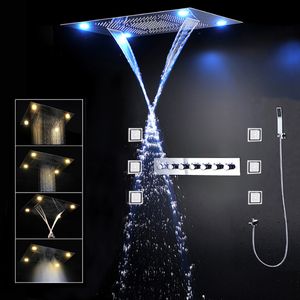 Bathroom Luxury Ceiling Shower Faucets 600*800mm LED ShowerHead Set Thermostatic Mixer Modern Misty Waterfall Rainfall Shower panel Massage Body jet