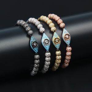 Mulheres Charme Braceletes Turquesa Cz Eye Hamsa Trançado Jóias Para Homens 6mm Bola Beads 4mm Beads de Aço Inoxidável