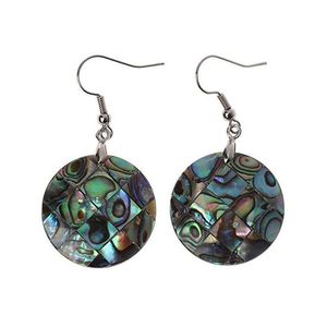 Women Jewelry Round Natural Peacock Green Colors Abalone Shell Dangle Hook Earrings Gem Stone 5 Pairs