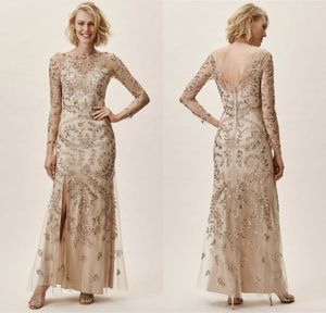 2019 BHLDN мать невесты Платья Jewel шеи кружева бисера блестки с длинным рукавом свадебные платья гостей лодыжки длина плюс размер вечерние платья