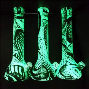 13.5" glow in the dark silicone beaker bong with glass bowl unbreakable BPA free wax oil dabs dry herbs tobacco bubbler smoking