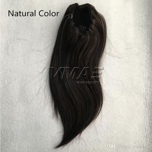 VMAE Brazilian Peruvian Straight 120g Natural Color #1B #4 #6 Double Drawn Horsetail Clip in Drawstring Ponytails Virgin Human Hair Extension