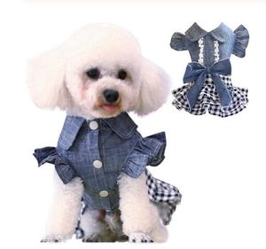 Spring Pet Dog Clothes Dog Denim Dress Jeans Skirt Small Dog Dress Puppy Clothes Chihuahua Yorkies Teddy Pet Clothing GD145