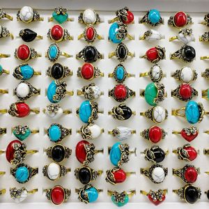 Fashion 20pcs/pack Turquoise band Rings Jewelry Retro Pine gemStone Natural Stone finger ring mix style colour fit Women and Men Party charm Gift