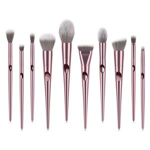 10pcs Rose Gold Laser Makeup Brushes Set Finger Eyeshadow Powder Contour Brush Kits Beauty Cosmetics tools free ship 10SET