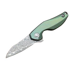 3 cores do punho MIni pequeno Flipper faca dobrável VG10 Damasco lâmina de aço TC4 Titanium Alloy Handle Facas cadeia colar EDC