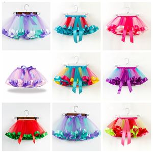 19 kolorów Dziewczynek TUTUS Rainbow Color Girl Tutu Spódnice z łuk Kids Mesh Cake Layer Suknie Performa Fit 2-11 lat