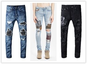 Mens Jeans Tasarımcı Klasik Yırtık Tasarım Markası Siyah Denim Pantolon Sıska Yırtıklar Yıkılmış streç ince fit hip hop pantolonları w29 w40