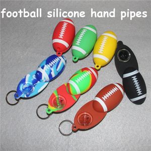 Fotbollsform Silikonrör med skål + Keychain Bubblers Portable Rökning Handrör Röktillbehör Glashandskepp