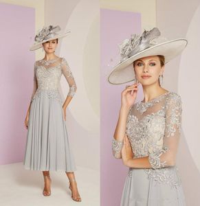Newest Mother of the Bride Dresses Lace Applique Tea Length Ruched Chiffon Wedding Guest Dress 2020 Party Wear