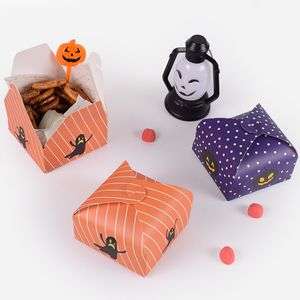 500 Stück Geschenkpapier, süß, Halloween, quadratisch, Papier, Süßigkeiten, Faltstreifen, orangefarbenes Muster, lila Punkte, 7,5 x 7,5 x 3,5 cm