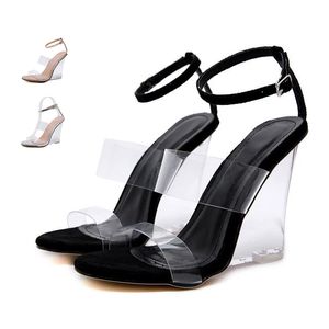 with box sexy women crystal transparent wedge sandals clear heels designer sandals bridal wedding shoes size 35 to 42