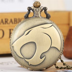 Punk Retro Panter Kafa Ekran Kuvars Cebi Bronz Kolye Kolye Zincir Antik Takı Unisex Saat Reloj de bolsillo