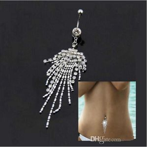 Melhor Sexy Dangle Barriga Bares Umbigo Anéis De Diamante De Prata Piercing No Ventre CZ Cristal Flor Jóia Do Corpo Umbigo Anéis Piercing Navio Da Gota