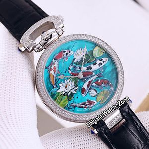 Novo Bovet 1822 Amadeo Fleurie 3D Koi Fish Lotus Dial Swiss Quartz Mens Mens Womens Unisex Assista a aço diamante Bezel Couro Strap Moda Relógios