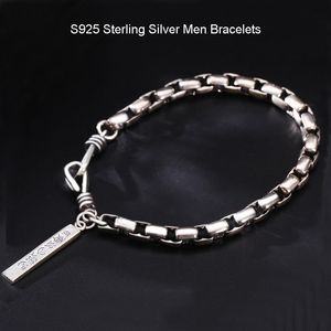 5,5 mm 100% S925 Sterling Silver Vintage Men Brace Lace Chace Armband för Man Fine Smycken 925 Solid Thai Silver Box Chain Bangle Man Ha