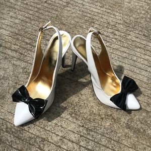 Décolleté da donna fatti a mano Olomm con nodo a farfalla Tacchi alti a spillo Punta a punta Pretty Black White Party Shoes Donna Plus Taglia USA 5-15