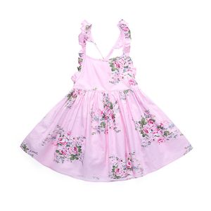 Summer Pretty Baby Girls Dresses Blue Pink 2 Colors Floral Girl Dress Hot Summer Backless Kids Casual Beaches Girl Clothes